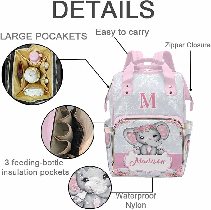 M YESCUSTOM Personalized Baby Diaper Bag Large Capacity Mommy Bags, Animals Baby Backpack Custom Name Backpack Casual Daypack Nappy Bag Gifts for Women Daughter