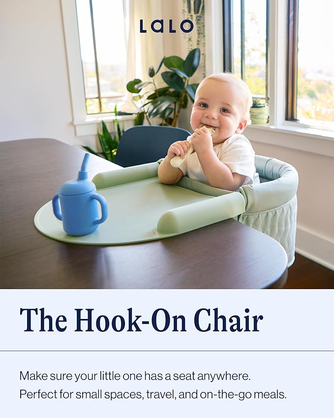 Lalo - The Hook-On Chair with Tray and Footrest - Portable High Chair for Babies and Toddlers up to 37lbs - Compact, Easy-to-Use Design - Fits Tables 0.8'' to 2.95'' Thick - Travel Bag Included