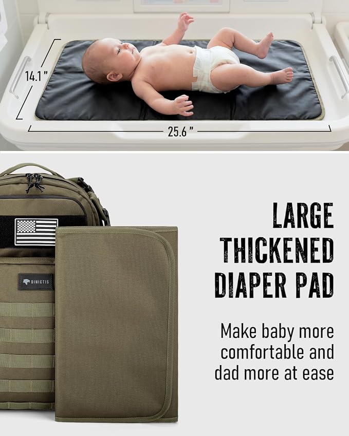 Dinictis Dad Diaper Bag, Mens Diaper Bag Backpack with Diaper Changing Mat, Military Diaper Backpack with Molle Webbing, Waterproof Pouch, Baby Wipes pocket, Insulated Bottle Pockets- Jungle Green
