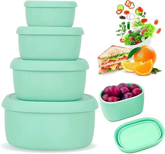 Anatole Silicone Food Storage Containers 4 Pcs Lunch Bento Box with Lids Leakproof Dishwasher Microwave Oven Freezer Safe BPA Free CPC Certified (30oz 20oz 10oz 6.7oz)