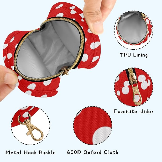 Polka Dot Red Print Pacifier Holder Case with Clip Portable Pacifier Storage Bag for Girls Boys