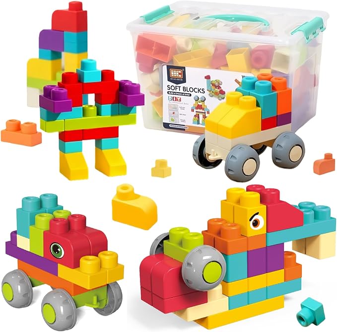 73 PCS Soft Building Blocks for Toddler 18M+, Big Stacking Blocks for Kids, STEM Educational Building Toys Set with Storage Box, Ideal for Early Learning and Hands-On Play