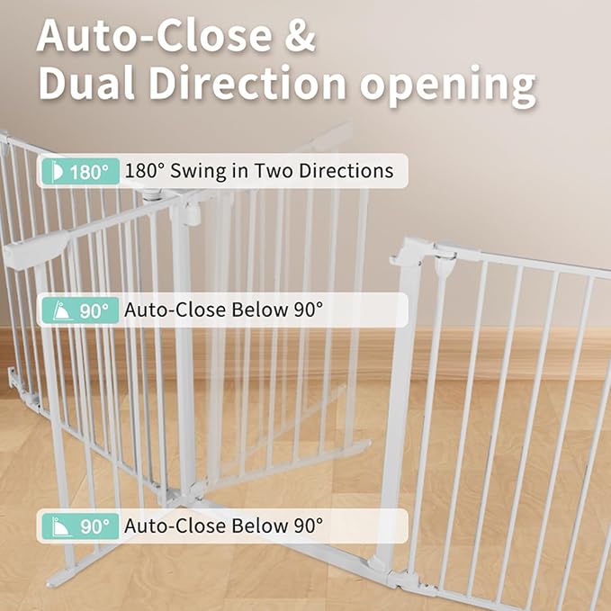 SHYUJAJIE Extra Wide Baby Gate, 30" Tall 142" Wide Configurable Baby Gate Fireplace Safety Fence, Metal Pet Safety Playpen for Toddler/Pet/Dog Christmas Tree Fence (Whtie, (6-Panel))