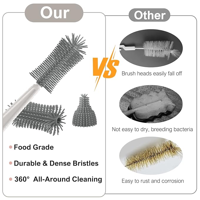 Baby Bottle Brush,6 in 1 Bottle Cleaner Set with Extendable Silicone Bottle Brush,Drying Rack,Nipple & Straw Brushes,Soap Dispenser & Organizer Case,Ideal Gifts for Babies& Moms