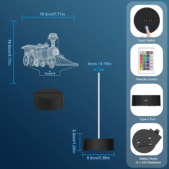 Attivolife Train 3D Gifts Lamp, Illusion Hologram Night Light with Timer Remote Control 16 Colors Changing, Kids Bedroom Decor Novelty Birthday Present for Train Model Collector Girl Boy Men