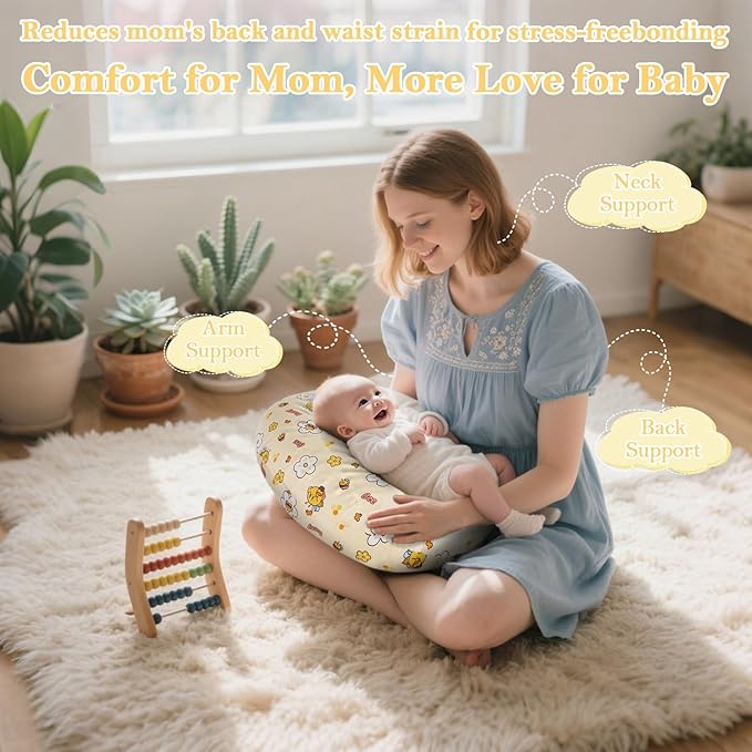 Nursing Pillow & Breastfeeding Pillow ??Ergonomic C-Shape for Breastfeeding & Bottle Feeding, Breathable with Washable Cover, Tummy Time & Sitting Support (0-12Months)