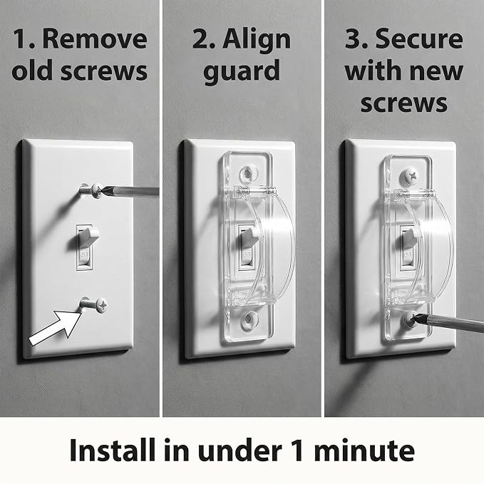 Light Switch Cover Guard – 2 Pack Clear Child Proof Wall Plate Cover, Prevents Accidental ON/OFF by Kids and Pets, Includes Screws, Fits Toggle & Rocker Switches (2, Clear)