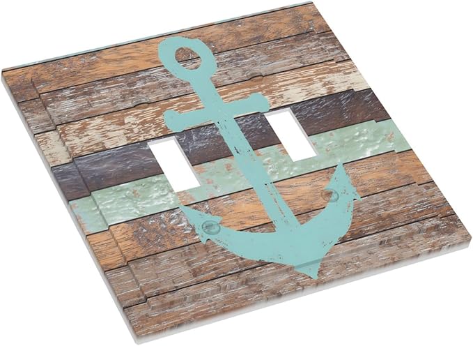 Timeworn Marine Weathered Wood Rustic Nautical Anchor Decorative Switch Plates 2 Gang Double Toggle Outlet Light Switch Cover Wall Plate Electrical Faceplate for Farmhouse Home Decor