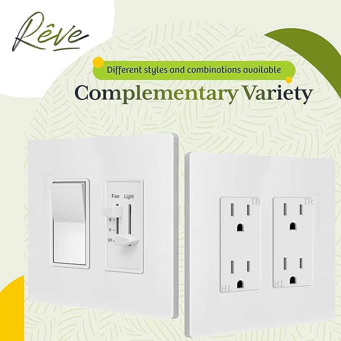 TG Screwless Decorator Wall Plates Child Safe Outlet Covers, Mid-Size 2-Gang 4.88" H x 4.92" L, Unbreakable Polycarbonate Thermoplastic, UL Listed, Glossy, White (10 Pack)