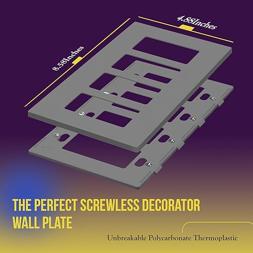 ENERLITES Screwless Decorator Wall Plates Child Safe Outlet Covers, Gloss Finish, Medium Size 4-Gang 4.88" H x 8.58??L, Unbreakable Polycarbonate Thermoplastic, SI8834M-GY, Gray