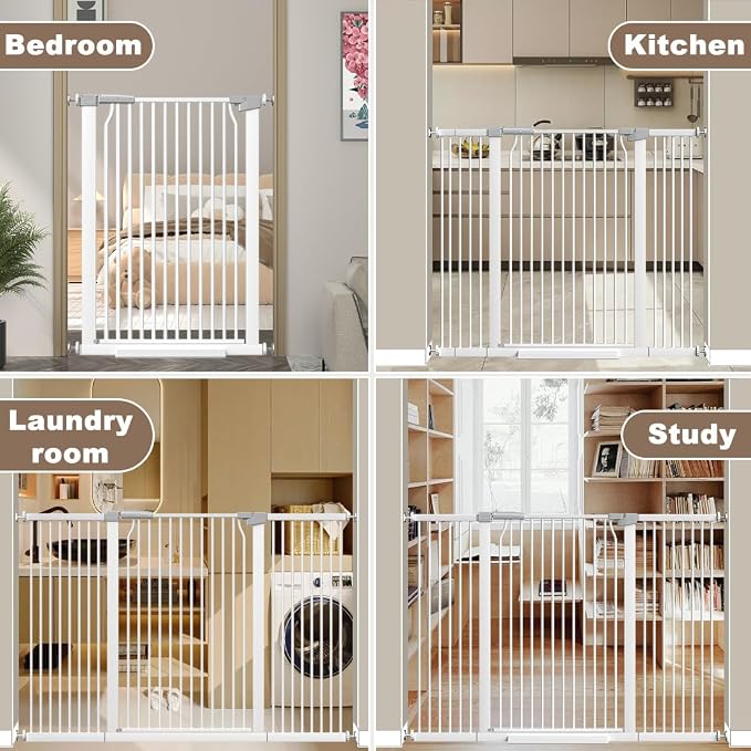 41" Extra Tall Cat Gate for Doorway, 40.6-49.1'' Metal Pet Baby Safe Gate, Extra Wide Pressure Mounted Child Door with Expansion Kit, No Drilling Cat Fence Indoor, Tall Dog Gate, White