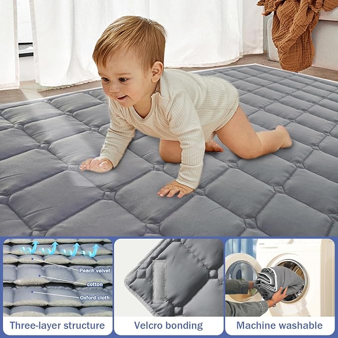 Foldable Baby Playpen 59"x71"，Playpen for Babies and Toddlers with Mat，Foldable playpen with Door，Indoor and Outdoor Baby Fence Play Area (Grey (Cationic Fabric), Foldable 59"x71" with Mat)