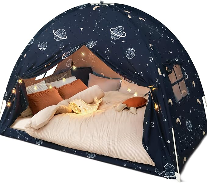 Full Size Bed Canopy Tent, Galaxy Space Kid Bed Tent, Bed Tents Full Boy Floor Privacy Sleeping Tent for Toddler Birthday Toy House Gift