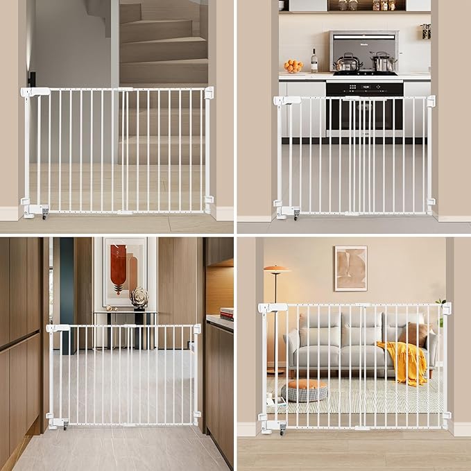 SHYUJAJIE No Bottom Bar Baby Gate, 37 inch Tall Cat Pet Gate for Doorway, Adjustable 27.5in- 43 in Dog Gate with Large Walk Thru Door (White, 37inch)