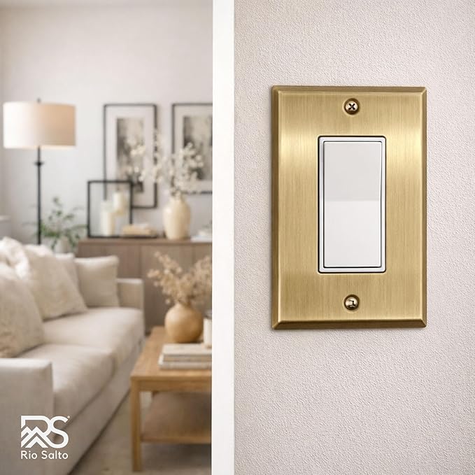 Rio Salto BRASS Vintage Brushed Brass Gold Metal Rocker Switch Plate Decorator GFCI Outlet Covers Light Switch Cover ??Signature Collection Decorative Wall Plates 1-Pack Standard Size 2.75" X 4.50"
