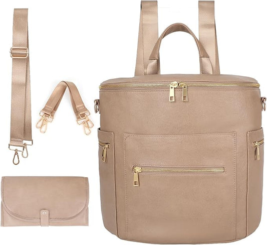 Diaper bag, Leather Diaper Bag Backpack by MF Store, Diaper Backpack with Laptop Sleeve,Changing Pad,Wipes Pouch,Stroller Straps and Insulated Pockets