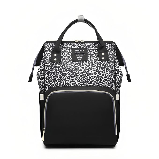 Leopard Print Diaper Bag Backpack Multi-Function Diaper Bag for Baby Care Waterproof Travel Baby Bag for Mom Gray