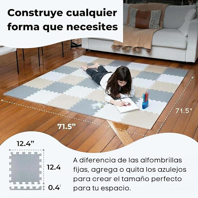 MioTetto Baby Play Mat, Soft Foam Floor Tiles for Kids. Adjustable Interlocking Foam Tiles, Fits with 74x74 Playpen Baby mat for Crawling & Development, Safe & Non-Toxic Playmat for Babies 6-12 Months