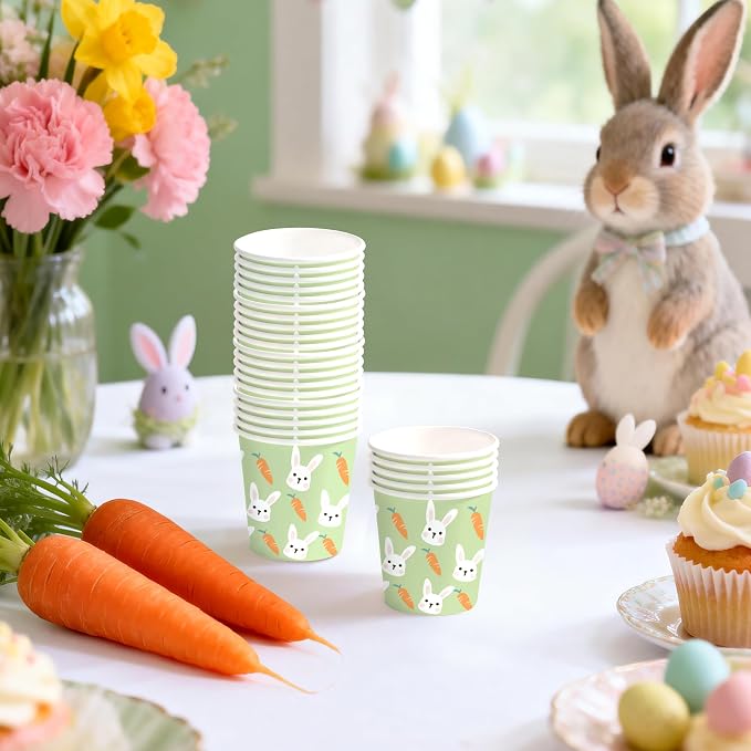 WRAPAHOLIC 3oz Easter Paper Cups - 100 Pack Disposable Bathroom Cups with Carrot Bunny Design, Small Mouthwash Cup for Toothbrush Rinse, Home Bathroom, Easter, Baby Shower and Party