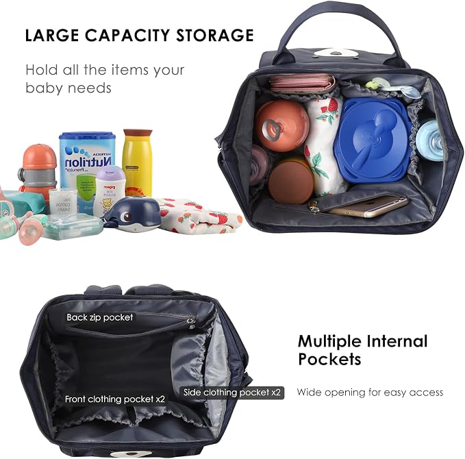 SONARIN Stylish Large Capacity Diaper Bag Backpack,Travel Nappy Changing Bag Mommy Bag with Changing Mat & Stroller Straps(Dark Blue)