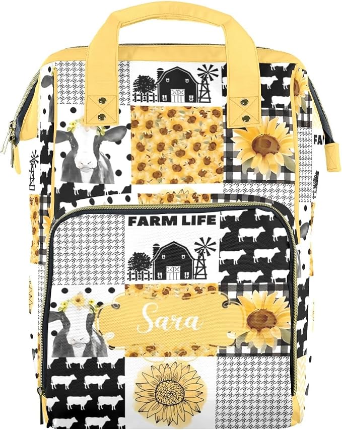 Custom Diaper Bag for Baby Customized Sunflower Cow Baby Bag Personalized Nursing Bags with Name Custom Name Mommy Daypack Bag Tote Bag Gifts