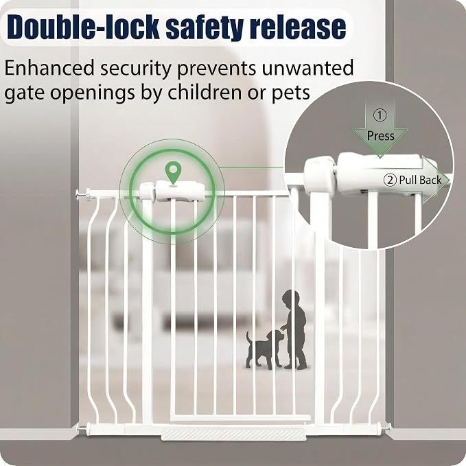 Narrow Baby Gate 24-29" Dog Gate Pressure Mounted Indoor Safety Gate for Stairs, Doorways, Hallways, No Drilling White Metal Pet Gate for Kids & Pets