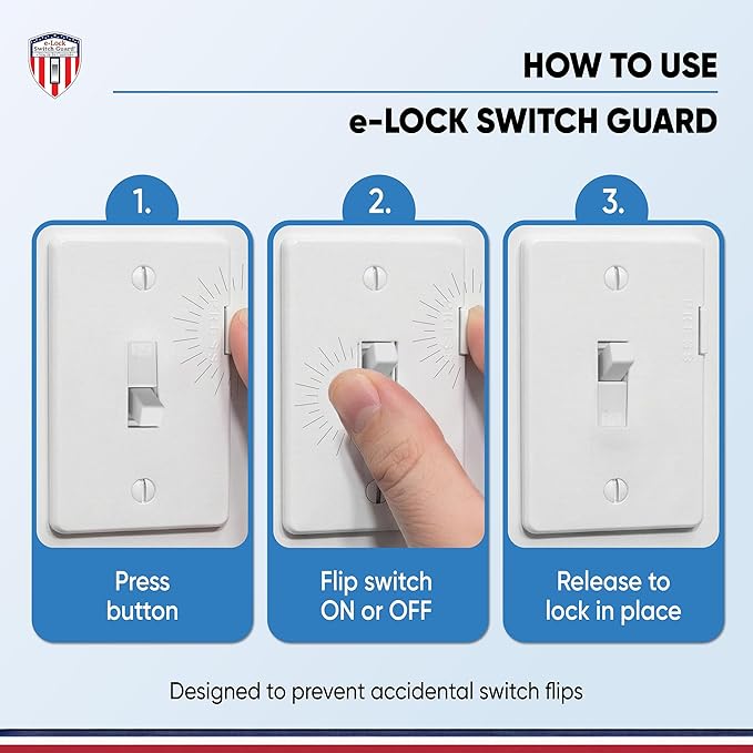eLock Switch Guard for Toggle Switches | Child Proof Light Switch Lock with ON/OFF Push Button | Made in USA | Protect Devices, TV's, Security Camera, Gas Fireplace | Safety Cover | Ivory | 4 Pack