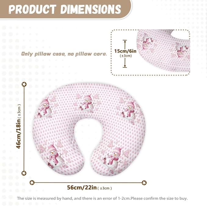 Soft and Comfy Nursing Pillow Cover for Boys and Girls,Christmas Reversible Nursing Pillow Cover: Dual-Sided Comfort for Breastfeeding and Bottle Feeding Pink Snowmen Pattern(Cover Only)
