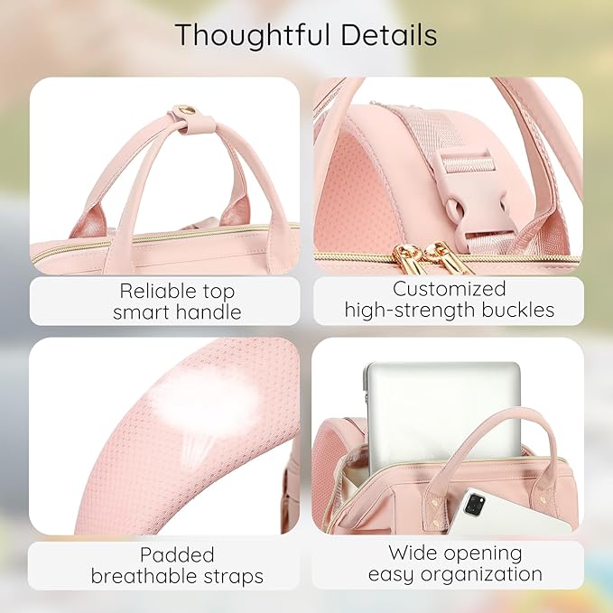 AIJIEKE Diaper Bag, Large Wide-Open Baby Diaper Backpack, Multi-functional Baby Travel Tote Bag, Diaper Bag with Changing Pad, Diaper Bags for Mom & Maternity (Pink)