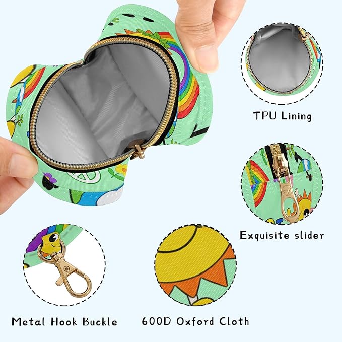 Pacifier Holder with Clip Pacifier Case for Diaper Bag Round Baby Pacifier Pouch Box Bag Portable Earth Sun Rainbows Green