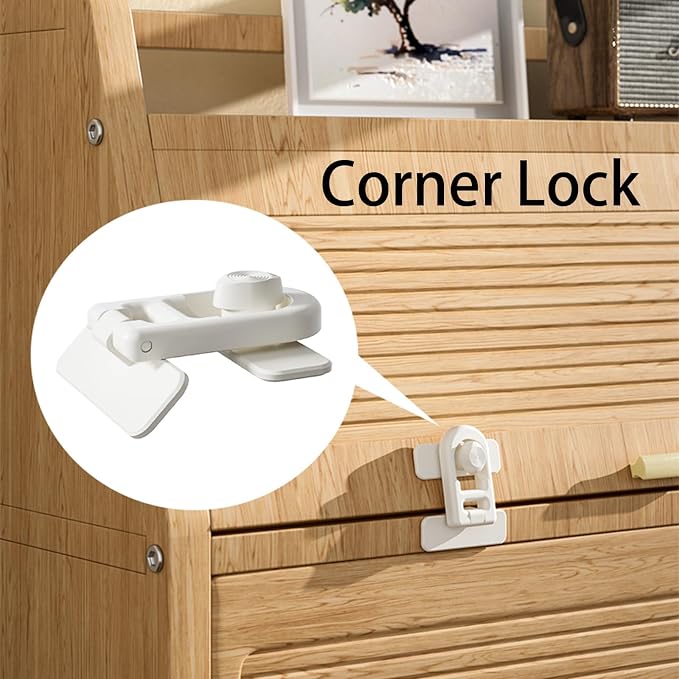 Child Safety Refrigerator Lock, No Drill Adhesive 180° Swivel 2PK | 90° Twist One-hand, fits French Freezer, Cabinet, Drawer. Renter friendly. Babyproof, Toddler & Petproof 2-pack for RV Camper