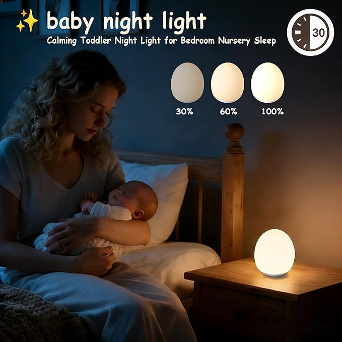 Night Light for Kids,Egg Night Light for Baby Nursery, 7 Colors Changing &30-Min Timer Portable Nursery Night Lamp forBaby Nursery & Kids Bedroom,BPA Free, Eye Caring, Soft