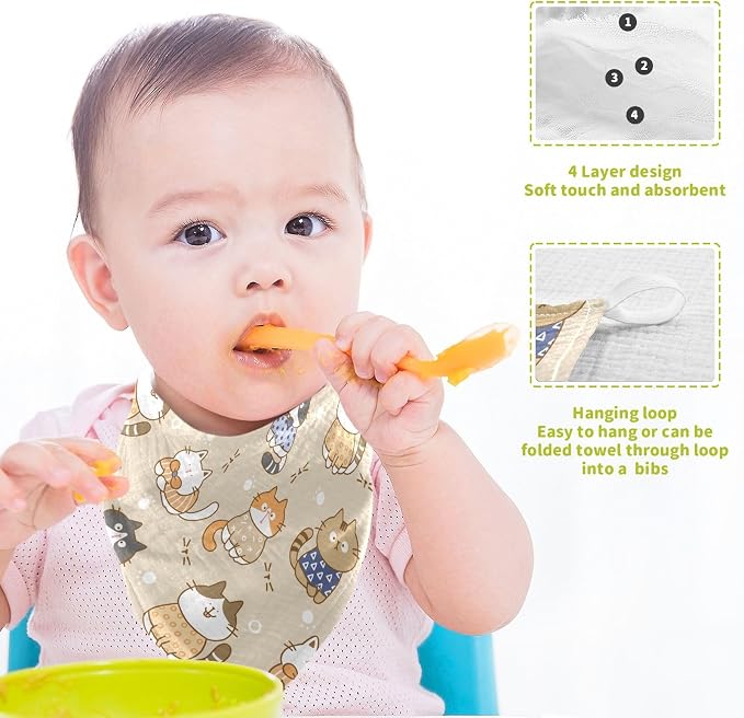 vvfelixl Baby Muslin Washcloths Cute Cats Baby Burp Cloths Cotton Baby Face Towel for Newborn Infants Boy Girl Soft and Absorbent 11.8 X 11.8 in, 3 Pack