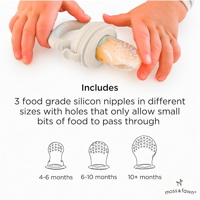 Moss and Fawn Baby's First Bites Bundle - Silicone Frozen Breast Milk Popsicle Kit with Forage Feeder & Teething Popsicle Ice Cube Tray - BPA, PVC, & Lead-Free - Ecru