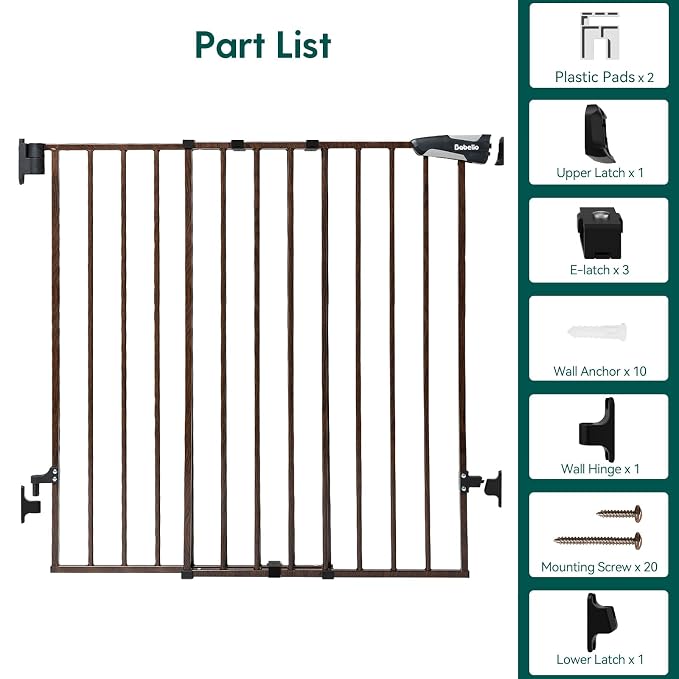 Babelio 34" Extra Tall Baby/Dog Gate with No Threshold Design Walk Thru Door, 26-43" Auto Close Safety Gate for Babies, Elders and Pets, Fits Doorways, Stairs, and Entryways, Black Wood Pattern