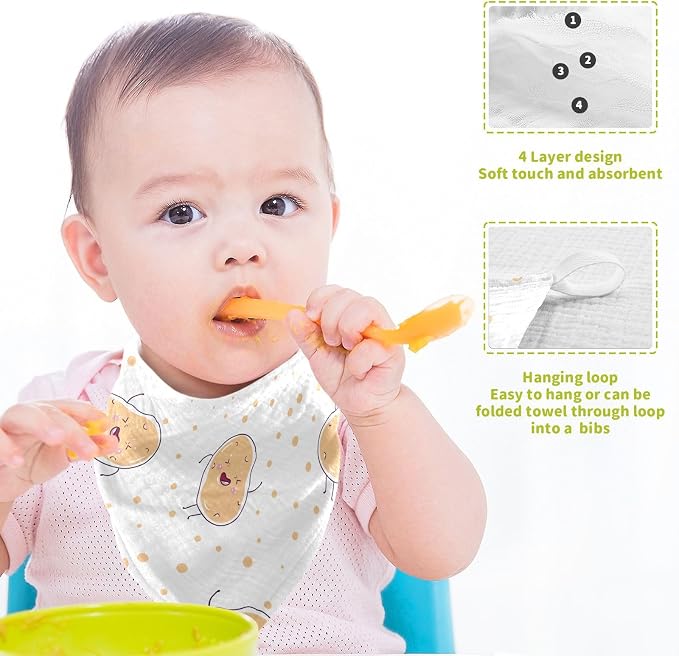 vvfelixl Kawaii Potatoes Baby Burp Cloths Baby Muslin Washcloths for Boys Girls Cotton Baby Face Towel for Newborn Infants Soft and Absorbent 11.8 X 11.8 in, 5 Pack