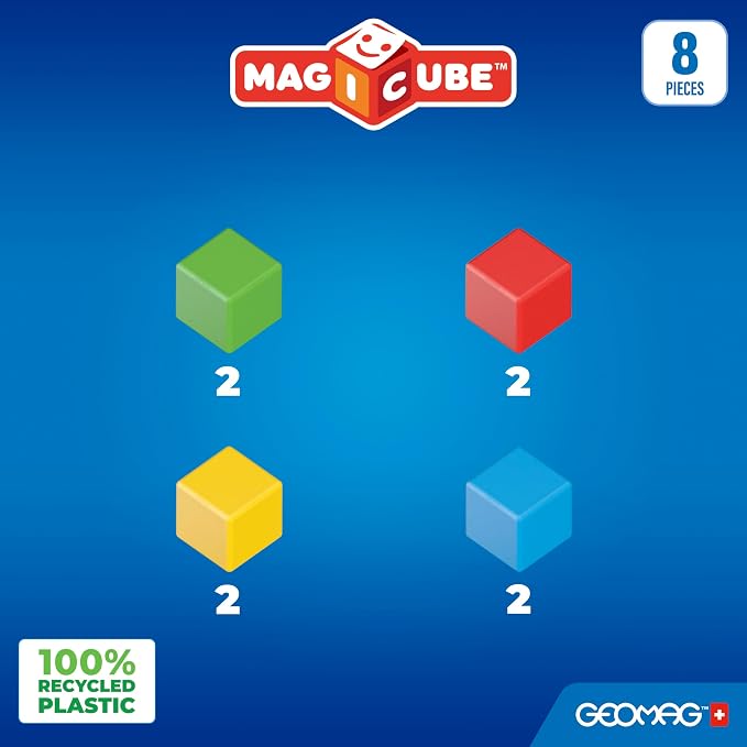 Geomag Magicube 8pcs Magnetic Blocks - Magnetic Building Blocks for Toddlers 1-3, Montessori Toys for 1+ Year Old, Autism Sensory Product, Magnets for Kids