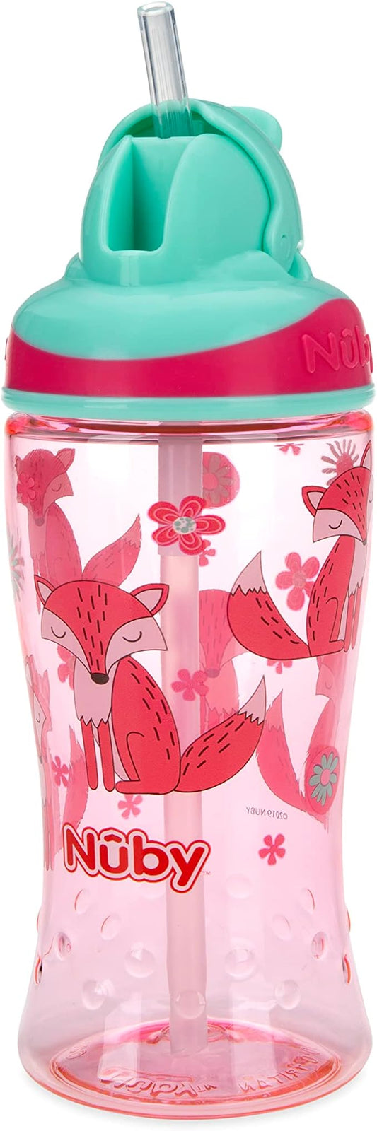 Nuby Thirsty Kids No-Spill Flip-it Printed Boost Cup with Thin Soft Straw - 12oz, 18+ Months, 1 Pack Print May Vary