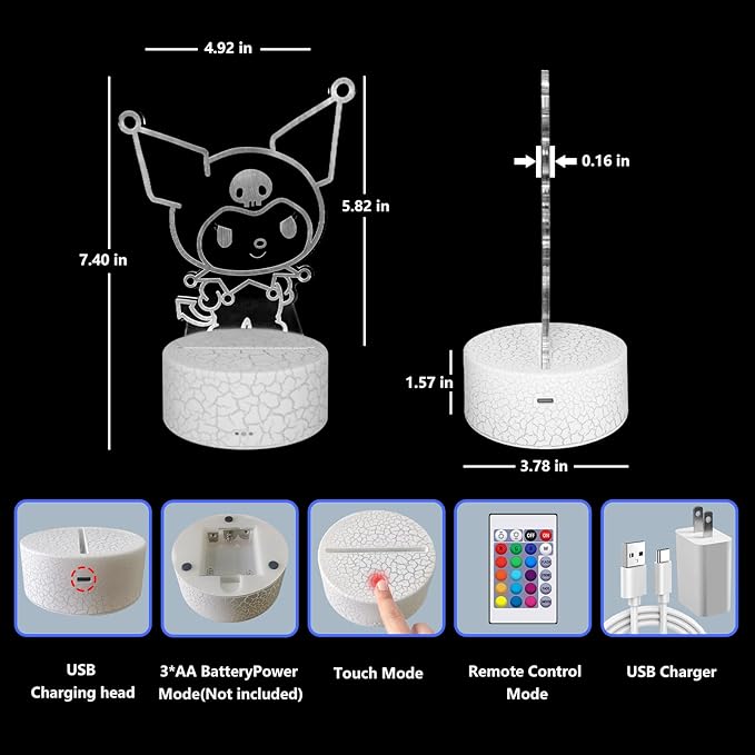 16 Colors Night Light 3D Illusion Table Lamp with Touch & Remote Control LED Lamp Kawaii Anime Led Light Cute Desk Lamp for Artwork Decor Christmas Halloween Birthday Decoration Gifts