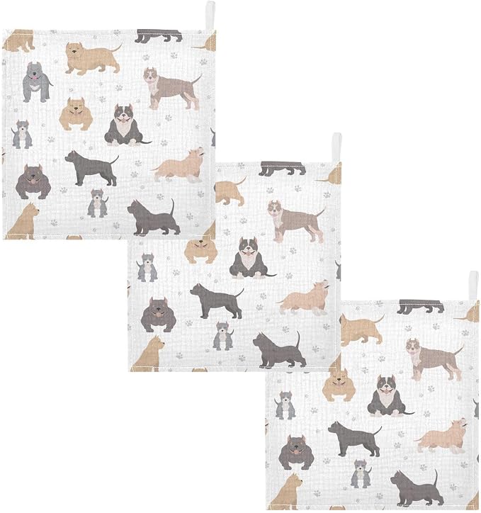 vvfelixl Baby Muslin Washcloths American Bully Dogs Baby Burp Cloths Cotton Baby Face Towel for Newborn Infants Boys Girls Soft and Absorbent 11.8 X 11.8In, 3 Pack