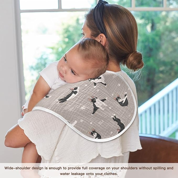 Yoga Boston Terrier Dog Pattern Muslin Burp Cloths for Baby 1 Pack 100% Cotton Baby Washcloths Bibs for Boy Girl