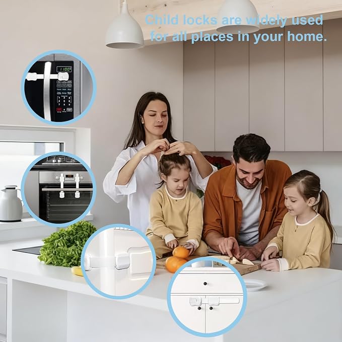 Baby Cabinet Locks 8-Pack Child Safety Cabinet Locks Proofing Safe Quick and Easy Adhesive Cabinet Drawer Door Latches No Screws & Magnets Multi-Purpose for Drawers, Fridge, Ovens, Toilet Seats