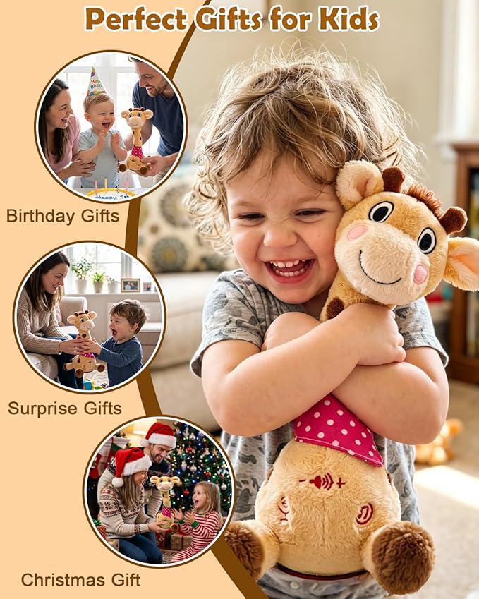 Pbooo Dancing Giraffe Toy, Talking Stuffed Animal for Toddlers, Repeating & Singing Baby Toys, Interactive Musical Plush Birthday Gifts for 1 2 3 Years Old Boys Girls