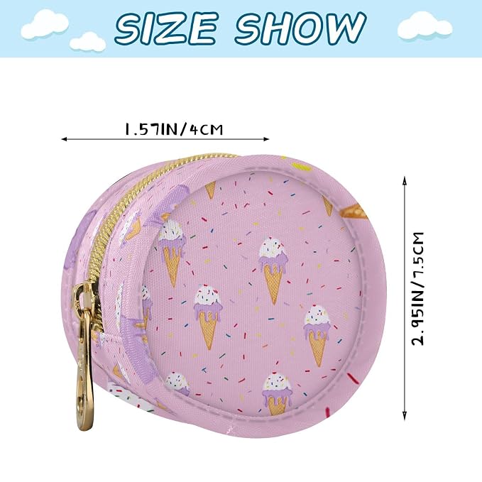 Pacifier Holder with Clip Pacifier Case for Diaper Bag Round Baby Pacifier Pouch Box Bag Portable Small Pink Ice Cream