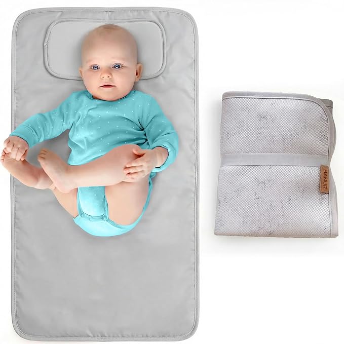Hamur Home Portable Changing Pad ??Waterproof, Washable & Easy Wipe Clean, Foldable Travel Baby Changing Mat for Diaper Bag, Compact & Lightweight, Must-Have for Newborns (Solid Grey)