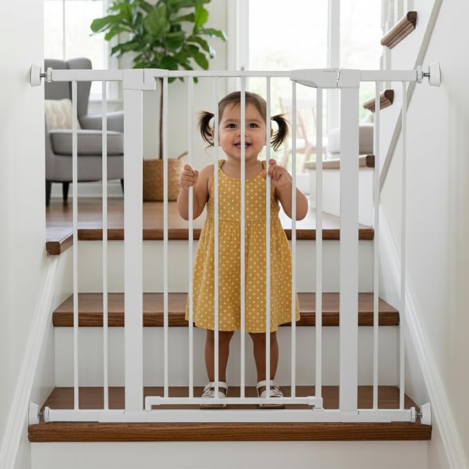 Mumeasy 4 Pack Baby Gate Wall Protector Cups – Pressure Mounted Safety Gate Extension Kit, Protects Walls & Doorways from Child, Pet Gate & Dog Gate, Protector Works on Stairs & Door, White