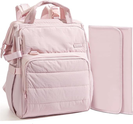BELALIFE Baby Diaper Backpack Bag, Baby Essentials Travel Backpack for Moms Dads, with Changing Pad, Insulated Bottle Holders & Stroller Straps, Pink
