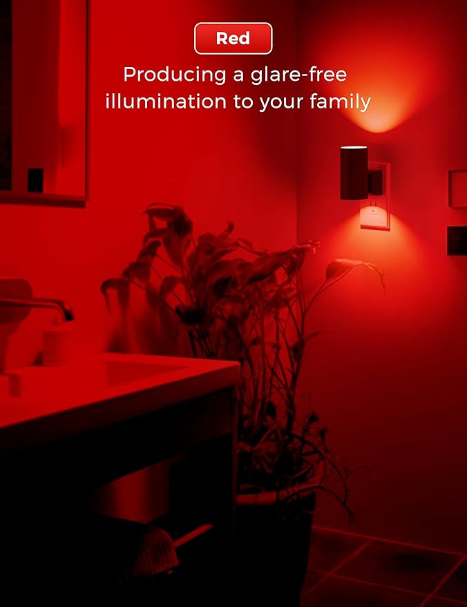 L LOHAS LED Red Night Light, Night Lights Plug into Wall, LED Night Lights with Light Sensor, Sleep Aid Red, Dimmable Night Light for Christmas, Holiday Decor, Hallway, Bedroom, 2 Pack