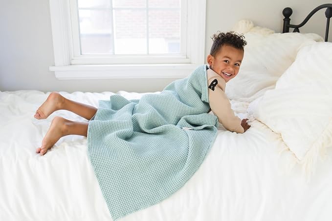 Leyl&Ari Waffle Baby Blanket, 100% Organic Cotton Soft Thin Honeycomb Breathable Summer Thermal for Infant, Newborn, Toddler Crib, Gender Neutral Essential Accessories and Gift (Sage Set)
