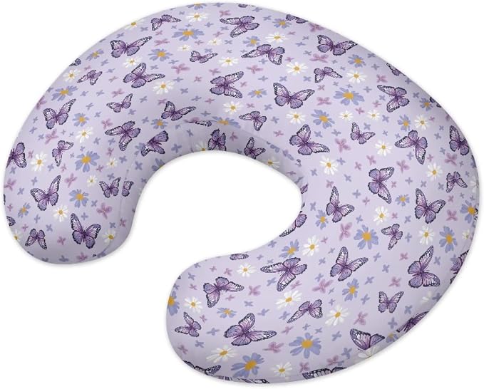 Nursing Pillow Cover Girls, Lounger Pillow Covers for Boy Girl 0-12 Months Baby Nursing Pillow Covers Crescent-Shaped - Butterfly